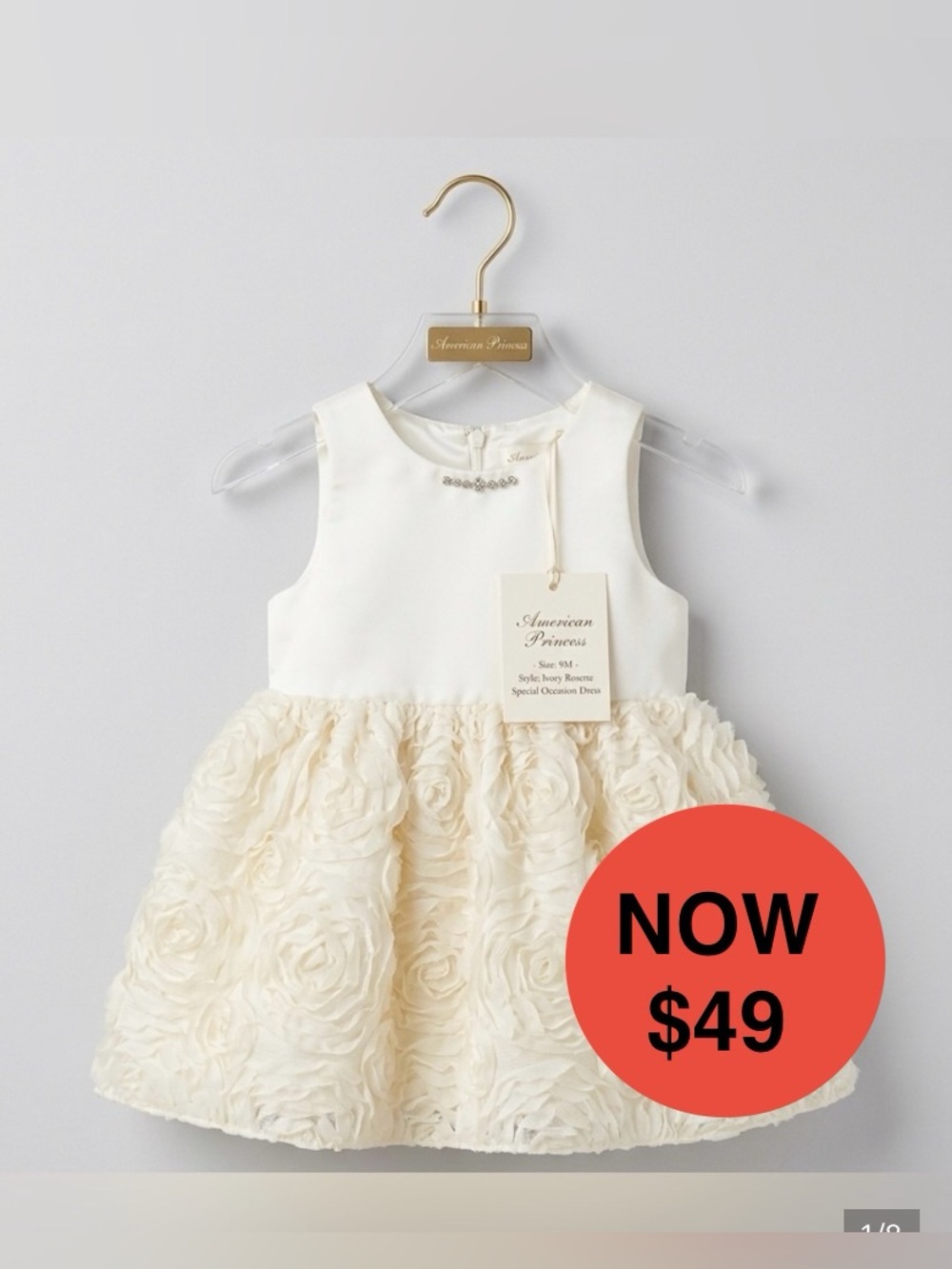 NWT American Princess 9M Ivory Rosette Baptism / Flower Girl Dress"
